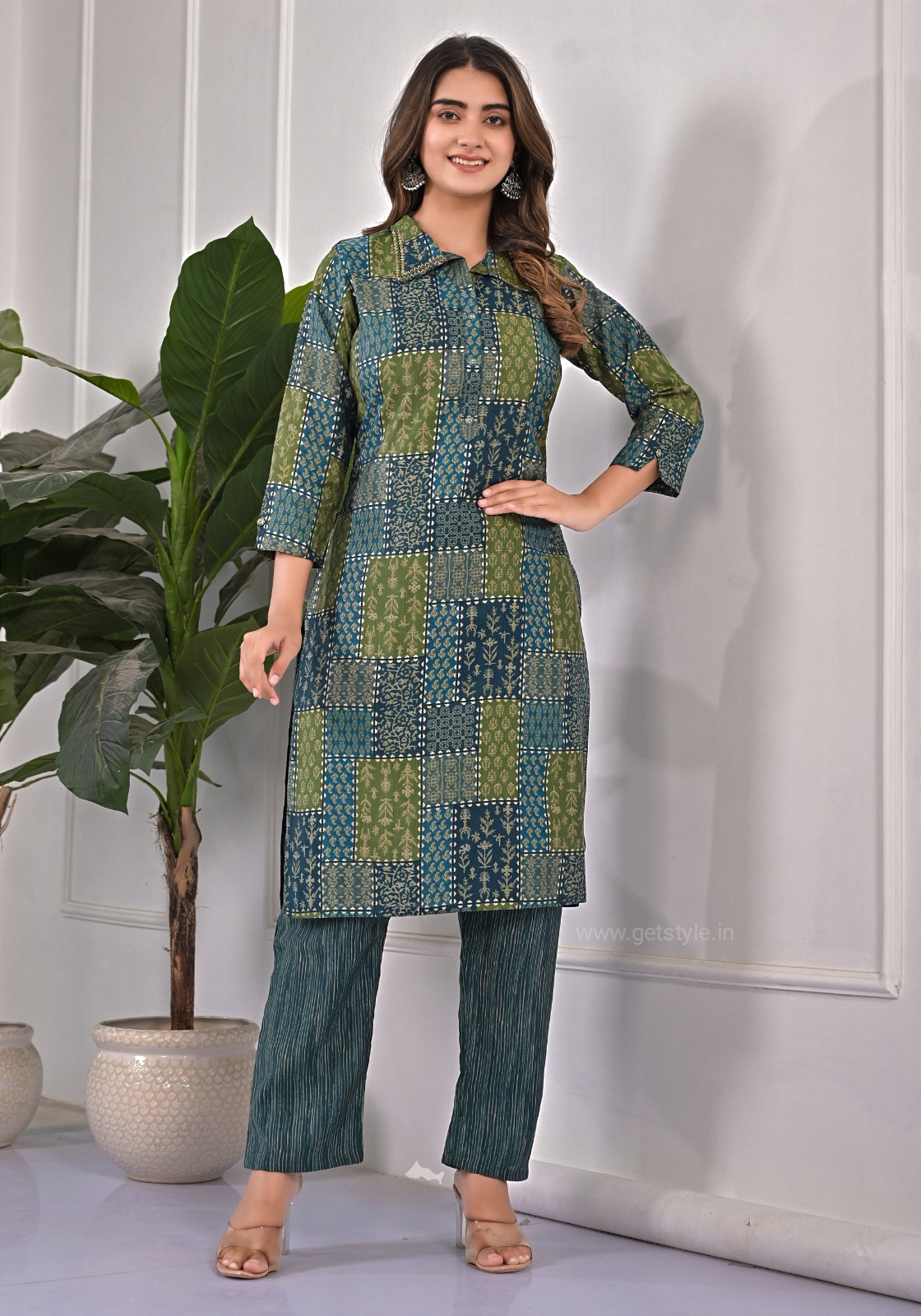 Ethnic Foil Printed Straight Fit Co-ord Set - Multi